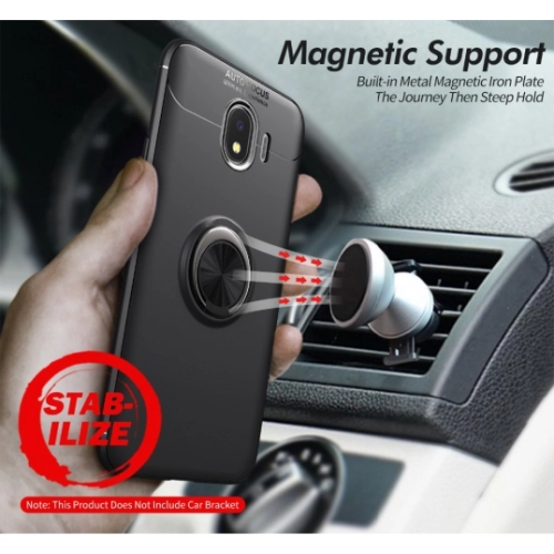 Samsung Galaxy J4 2018 Kılıf Renkli Silikon Yüzüklü Standlı Auto Focus Ravel Kapak - Siyah