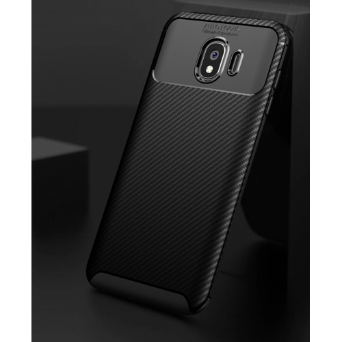 Samsung Galaxy J4 Plus 2018 Kılıf Silikon Parmak İzi Bırakmayan Karbon Soft Negro Kapak - Siyah