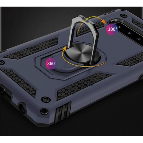 Samsung Galaxy J4 Plus 2018 Kılıf Silikon Zırhlı Standlı Yüzüklü Mıknatıslı Tank Kapak - Siyah