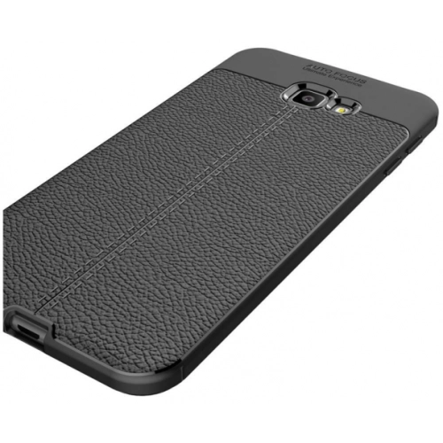 Samsung Galaxy J4 Plus 2018 Kılıf Deri Görünümlü Lüks Parmak İzi Bırakmaz Niss Silikon Kapak - Siyah