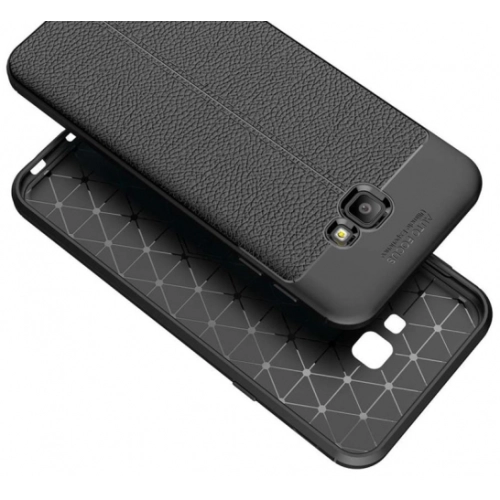 Samsung Galaxy J4 Plus 2018 Kılıf Deri Görünümlü Lüks Parmak İzi Bırakmaz Niss Silikon Kapak - Siyah