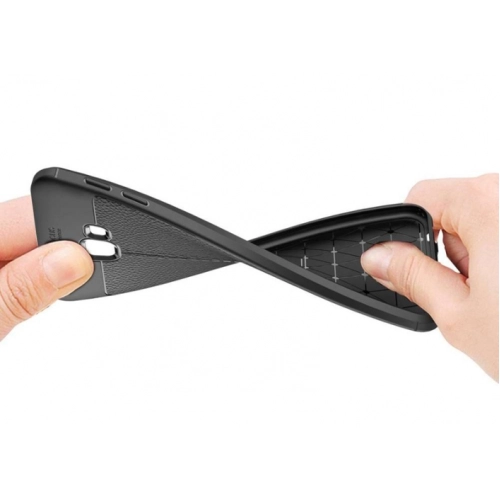 Samsung Galaxy J4 Plus 2018 Kılıf Deri Görünümlü Lüks Parmak İzi Bırakmaz Niss Silikon Kapak - Siyah