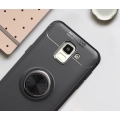 Samsung Galaxy J6 2018 Kılıf Renkli Silikon Yüzüklü Standlı Auto Focus Ravel Kapak - Siyah