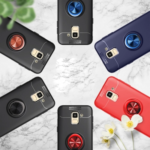 Samsung Galaxy J6 2018 Kılıf Renkli Silikon Yüzüklü Standlı Auto Focus Ravel Kapak - Siyah