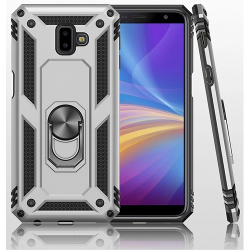 Samsung Galaxy J6 Plus 2018 Kılıf Silikon Zırhlı Standlı Yüzüklü Mıknatıslı Tank Kapak - Siyah