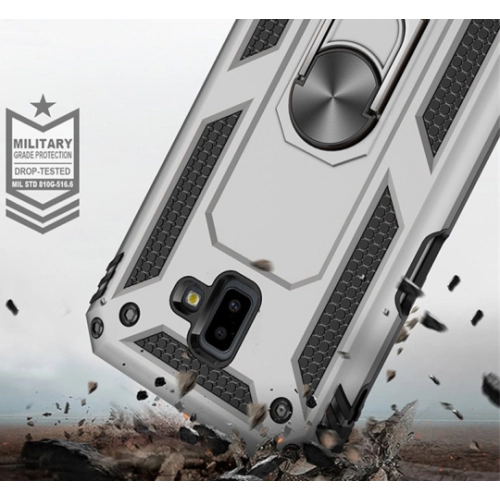 Samsung Galaxy J6 Plus 2018 Kılıf Silikon Zırhlı Standlı Yüzüklü Mıknatıslı Tank Kapak - Lacivert