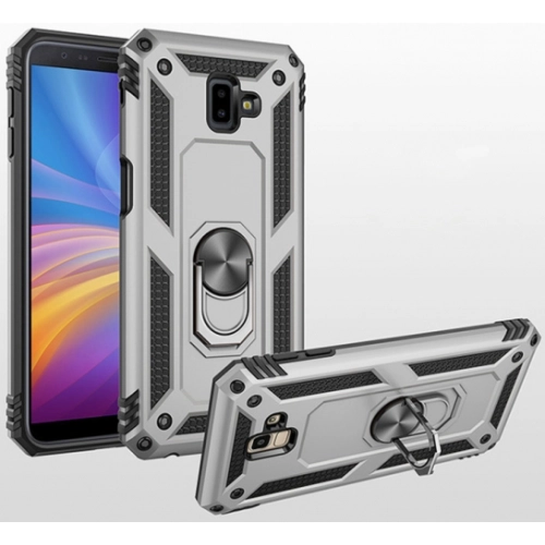 Samsung Galaxy J6 Plus 2018 Kılıf Silikon Zırhlı Standlı Yüzüklü Mıknatıslı Tank Kapak - Siyah