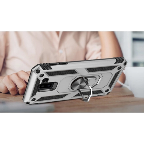 Samsung Galaxy J6 Plus 2018 Kılıf Silikon Zırhlı Standlı Yüzüklü Mıknatıslı Tank Kapak - Siyah