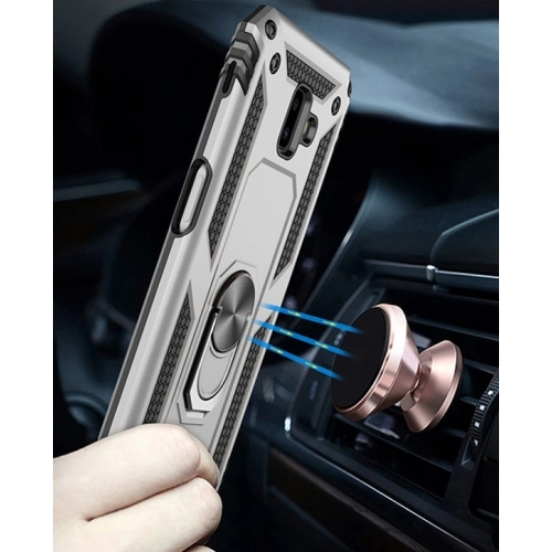 Samsung Galaxy J6 Plus 2018 Kılıf Silikon Zırhlı Standlı Yüzüklü Mıknatıslı Tank Kapak - Rose Gold