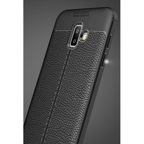 Samsung Galaxy J6 Plus 2018 Kılıf Deri Görünümlü Lüks Parmak İzi Bırakmaz Niss Silikon Kapak - Siyah