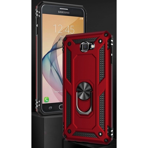 Samsung Galaxy J7 Prime / J7 Prime 2 Kılıf Silikon Zırhlı Standlı Yüzüklü Mıknatıslı Tank Kapak - Gri