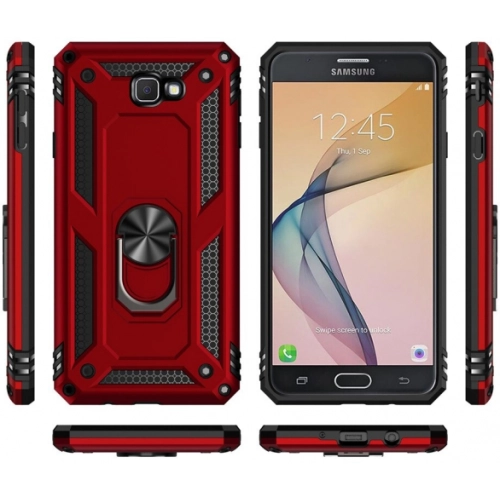 Samsung Galaxy J7 Prime / J7 Prime 2 Kılıf Silikon Zırhlı Standlı Yüzüklü Mıknatıslı Tank Kapak - Gold