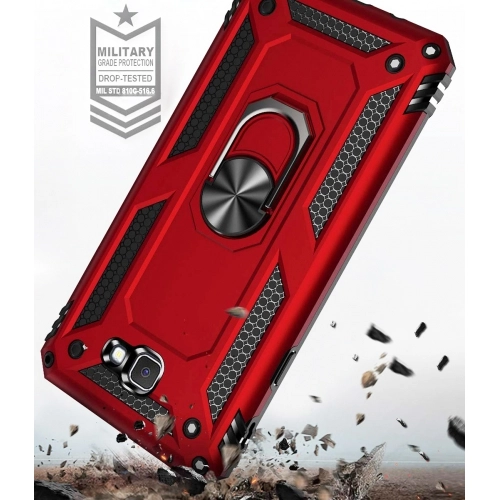 Samsung Galaxy J7 Prime / J7 Prime 2 Kılıf Silikon Zırhlı Standlı Yüzüklü Mıknatıslı Tank Kapak - Gri