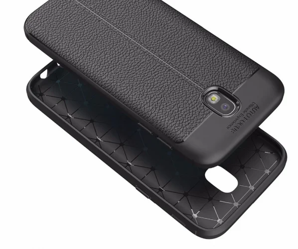 Samsung Galaxy J7 Pro Kılıf Deri Görünümlü Parmak İzi Bırakmaz Niss Silikon - Siyah