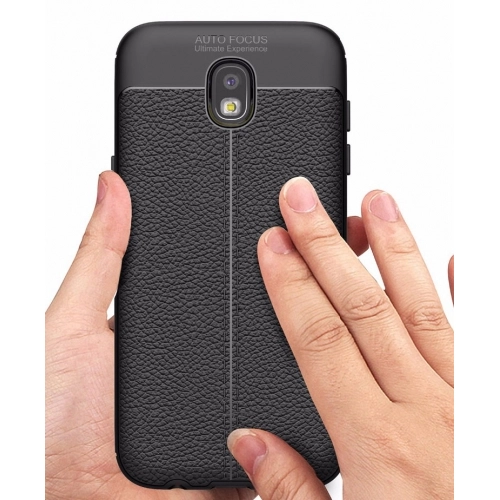 Samsung Galaxy J7 Pro Kılıf Deri Görünümlü Lüks Parmak İzi Bırakmaz Niss Silikon Kapak - Siyah