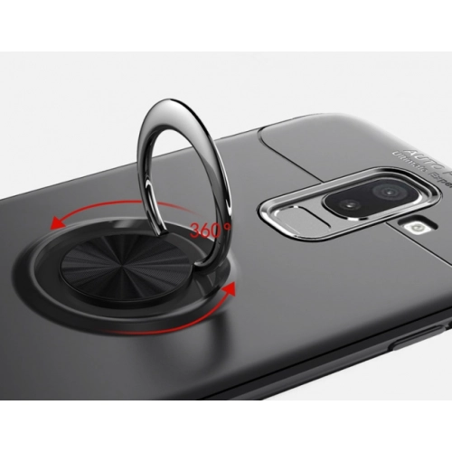 Samsung Galaxy J8 Kılıf Renkli Silikon Yüzüklü Standlı Auto Focus Ravel Kapak - Mavi - Siyah