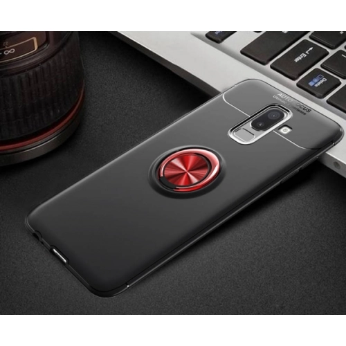 Samsung Galaxy J8 Kılıf Renkli Silikon Yüzüklü Standlı Auto Focus Ravel Kapak - Kırmızı