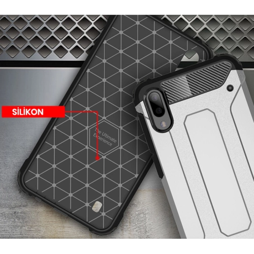 Samsung Galaxy M10 Kılıf Zırhlı Tank Crash Silikon Kapak - Mavi