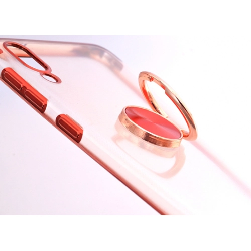 Samsung Galaxy M10 Kılıf Renkli Köşeli Yüzüklü Standlı Lazer Şeffaf Esnek Silikon - Mavi