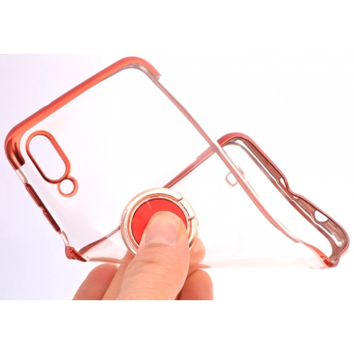 Samsung Galaxy M10 Kılıf Renkli Köşeli Yüzüklü Standlı Lazer Şeffaf Esnek Silikon - Mavi