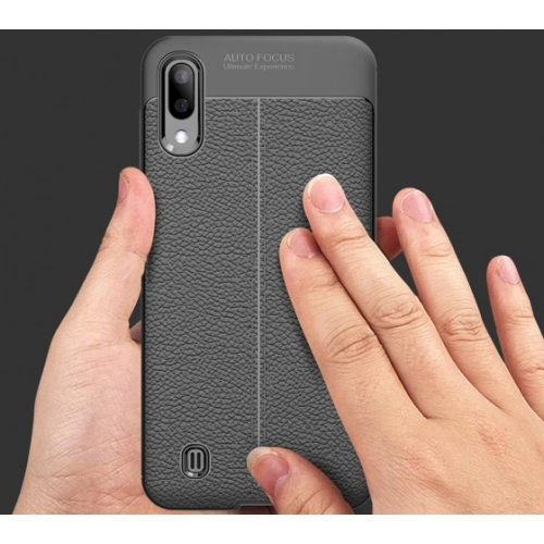 Samsung Galaxy M10 Kılıf Deri Görünümlü Lüks Parmak İzi Bırakmaz Niss Silikon Kapak - Lacivert