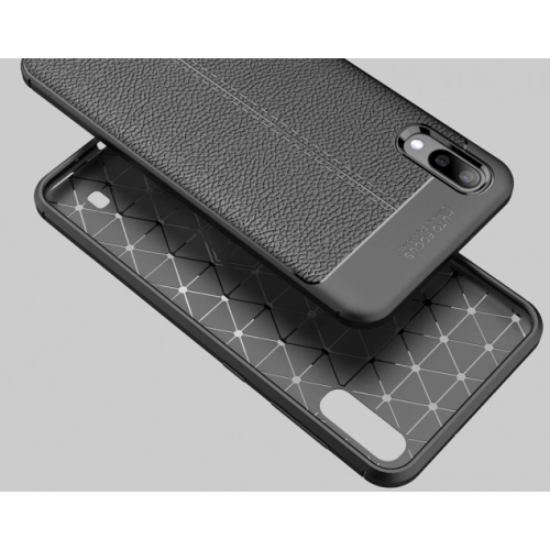 Samsung Galaxy M10 Kılıf Deri Görünümlü Lüks Parmak İzi Bırakmaz Niss Silikon Kapak - Siyah