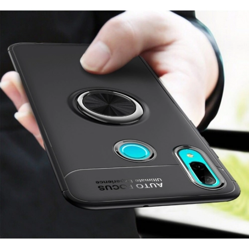 Samsung Galaxy M20 Kılıf Renkli Silikon Yüzüklü Standlı Auto Focus Ravel Kapak - Mavi - Siyah