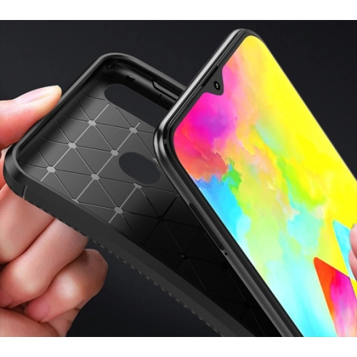 Samsung Galaxy M20 Kılıf Silikon Parmak İzi Bırakmayan Karbon Soft Negro Kapak - Siyah