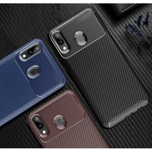 Samsung Galaxy M20 Kılıf Silikon Parmak İzi Bırakmayan Karbon Soft Negro Kapak - Lacivert