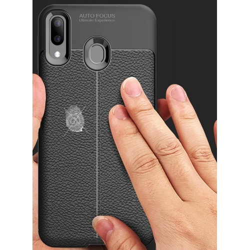 Samsung Galaxy M20 Kılıf Deri Görünümlü Lüks Parmak İzi Bırakmaz Niss Silikon Kapak - Siyah