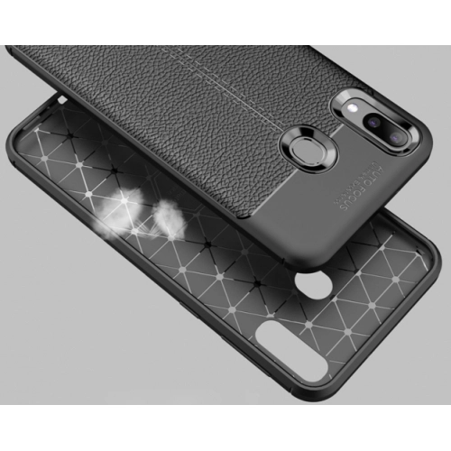 Samsung Galaxy M20 Kılıf Deri Görünümlü Lüks Parmak İzi Bırakmaz Niss Silikon Kapak - Siyah