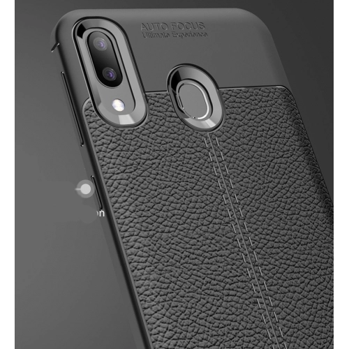 Samsung Galaxy M20 Kılıf Deri Görünümlü Lüks Parmak İzi Bırakmaz Niss Silikon Kapak - Siyah