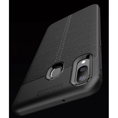 Samsung Galaxy M20 Kılıf Deri Görünümlü Lüks Parmak İzi Bırakmaz Niss Silikon Kapak - Siyah