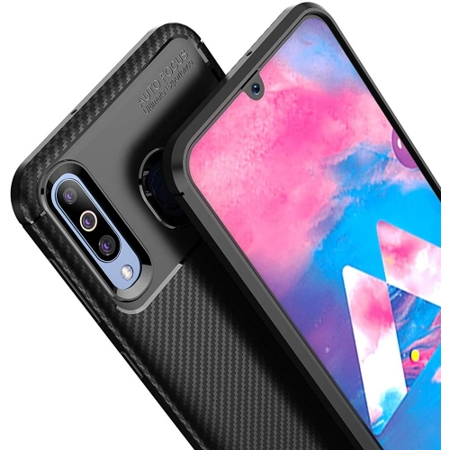 Samsung Galaxy M30 Kılıf Silikon Parmak İzi Bırakmayan Karbon Soft Negro Kapak - Siyah