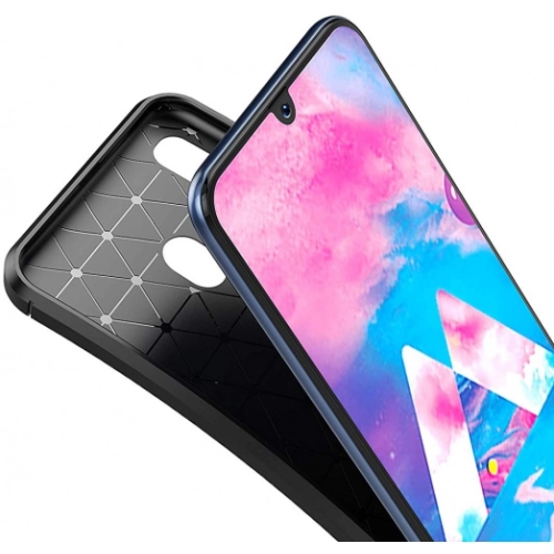 Samsung Galaxy M30 Kılıf Silikon Parmak İzi Bırakmayan Karbon Soft Negro Kapak - Lacivert