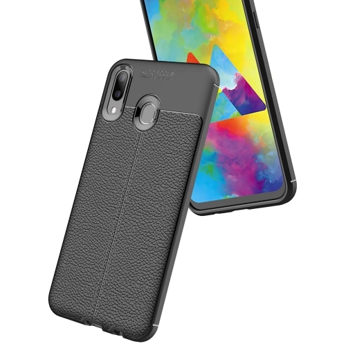 Samsung Galaxy M30 Kılıf Deri Görünümlü Lüks Parmak İzi Bırakmaz Niss Silikon Kapak - Siyah