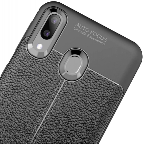 Samsung Galaxy M30 Kılıf Deri Görünümlü Lüks Parmak İzi Bırakmaz Niss Silikon Kapak - Siyah