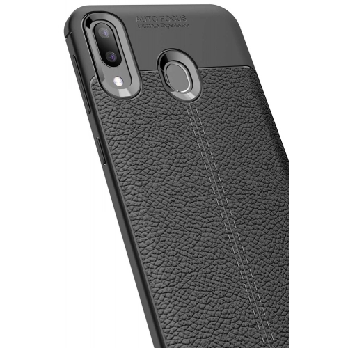 Samsung Galaxy M30 Kılıf Deri Görünümlü Lüks Parmak İzi Bırakmaz Niss Silikon Kapak - Siyah