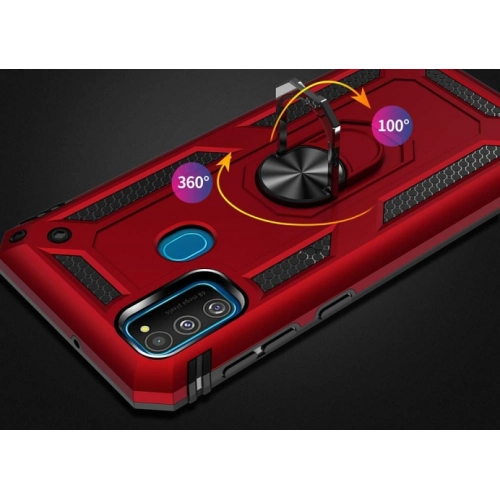 Samsung Galaxy M30s Kılıf Silikon Zırhlı Standlı Yüzüklü Mıknatıslı Tank Kapak - Gold