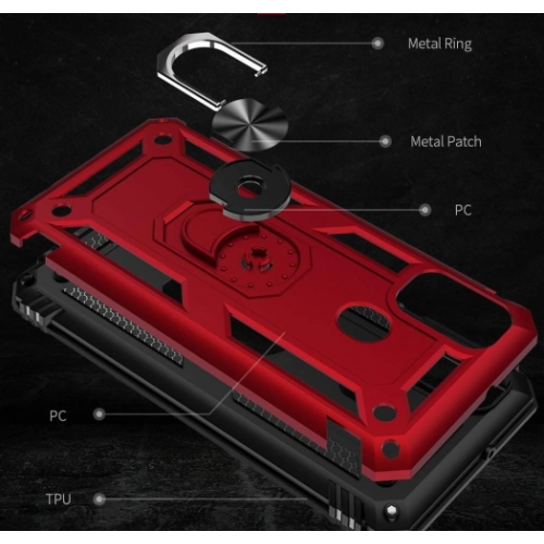 Samsung Galaxy M30s Kılıf Silikon Zırhlı Standlı Yüzüklü Mıknatıslı Tank Kapak - Lacivert