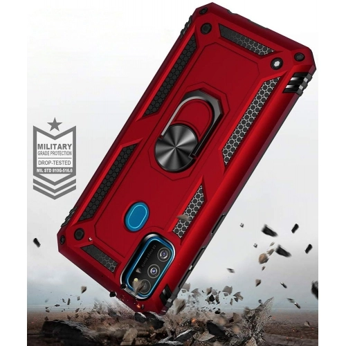 Samsung Galaxy M30s Kılıf Silikon Zırhlı Standlı Yüzüklü Mıknatıslı Tank Kapak - Lacivert