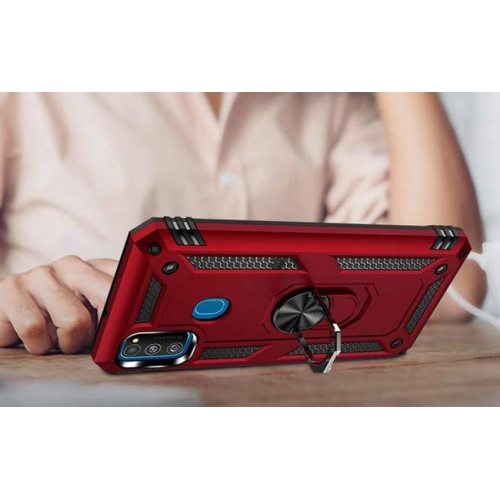 Samsung Galaxy M30s Kılıf Silikon Zırhlı Standlı Yüzüklü Mıknatıslı Tank Kapak - Rose Gold