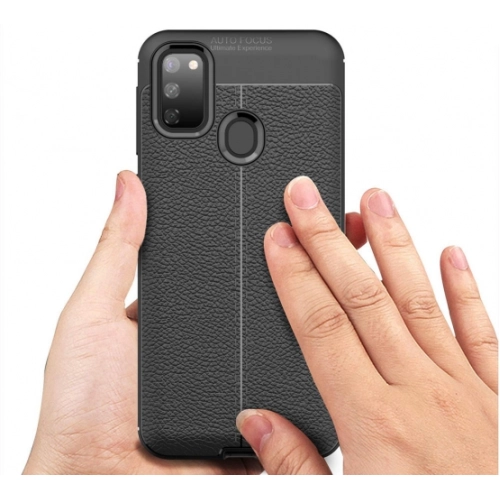 Samsung Galaxy M30s Kılıf Deri Görünümlü Lüks Parmak İzi Bırakmaz Niss Silikon Kapak - Siyah