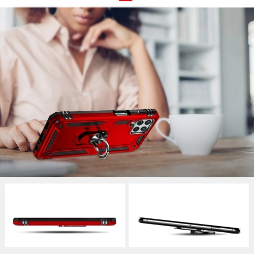 Samsung Galaxy M33 5G Kılıf Silikon Zırhlı Standlı Yüzüklü Mıknatıslı Tank Kapak - Siyah