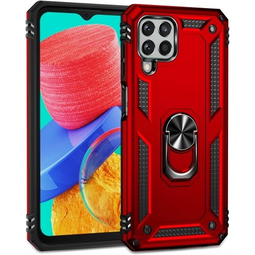 Samsung Galaxy M33 5G Kılıf Silikon Zırhlı Standlı Yüzüklü Mıknatıslı Tank Kapak - Lacivert