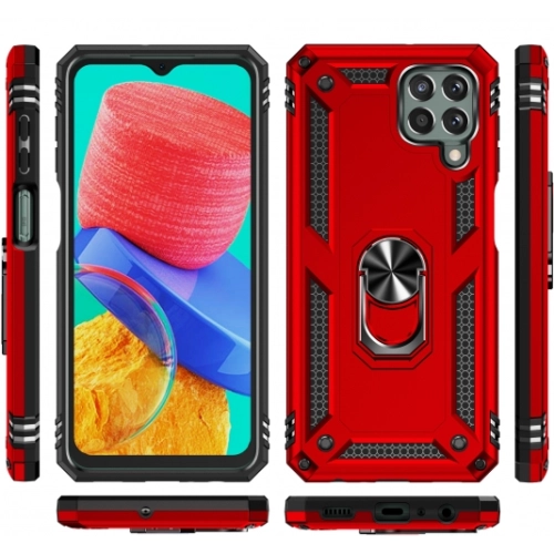 Samsung Galaxy M33 5G Kılıf Silikon Zırhlı Standlı Yüzüklü Mıknatıslı Tank Kapak - Siyah