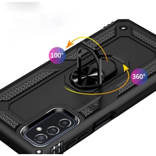 Samsung Galaxy M52 Kılıf Silikon Zırhlı Standlı Yüzüklü Mıknatıslı Tank Kapak - Siyah