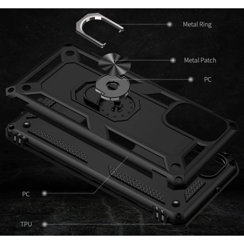 Samsung Galaxy M52 Kılıf Silikon Zırhlı Standlı Yüzüklü Mıknatıslı Tank Kapak - Siyah