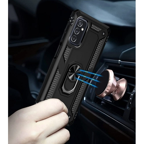 Samsung Galaxy M52 Kılıf Silikon Zırhlı Standlı Yüzüklü Mıknatıslı Tank Kapak - Rose Gold