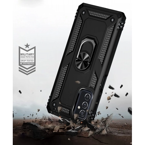 Samsung Galaxy M52 Kılıf Silikon Zırhlı Standlı Yüzüklü Mıknatıslı Tank Kapak - Rose Gold